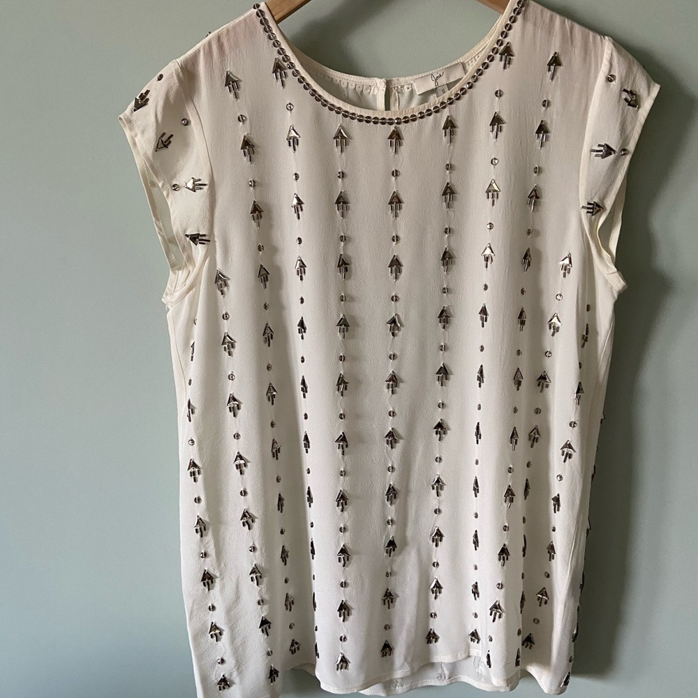 White Silk Top with Silver Sequins from Joie